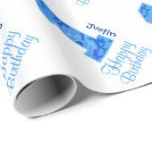 Papier Cadeau Nom fait sur commande V03a anniversaire BLEU de (Coin rond)