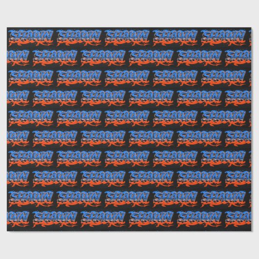 Papier Cadeau Nom Graffiti blue orange (Plat)