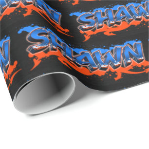 Papier Cadeau Nom Graffiti blue orange