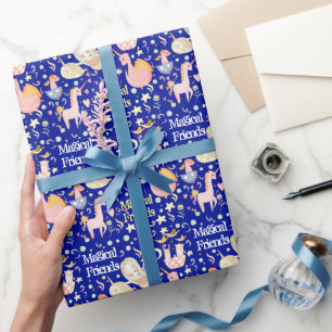 Papier Cadeau Nom, Licorne de Narval Sirène Dragon Petit Imprimé