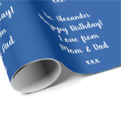 Papier Cadeau Nom Modern Script Typographie Bleu Joyeux Annivers (Coin rond)