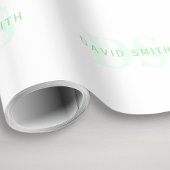 Papier Cadeau Nom moderne & monogramme | Vert & Blanc