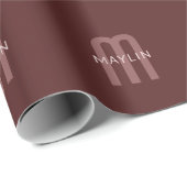 Papier Cadeau Nom Monogramme d'apparence moderne | Rouge marron (Coin rond)