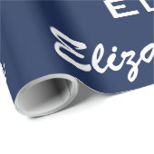 Papier Cadeau Nom Monogramme initial bleu cadeau personnalisé (Coin rond)