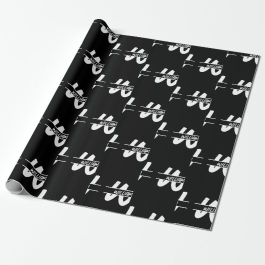 Papier Cadeau Nom Monogrammé noir et blanc écrit à la main (Déroulé)