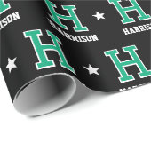 Papier Cadeau Nom monogramme Star Green Black Custom (Coin rond)