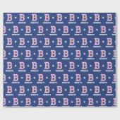 Papier Cadeau Nom monogramme Star Pink Navy Personnalisé (Plat)