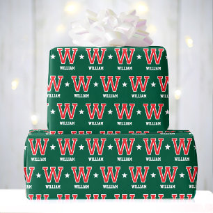 Papier Cadeau Nom monogramme Star Red Green Custom