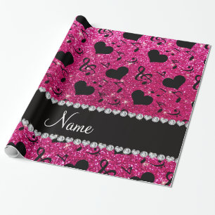 Papier Cadeau Nom neon hot rose parties scintillant notes de mus
