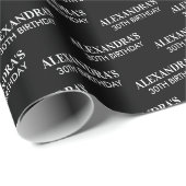 Papier Cadeau Nom Noir et Blanc Âge Date de naissance (Coin rond)