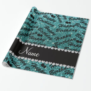 Papier Cadeau Nom parties scintillant turquoise heureux ballon d