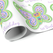 Papier Cadeau Nom personnalisé 1er Anniversaire Papillon (Coin rond)