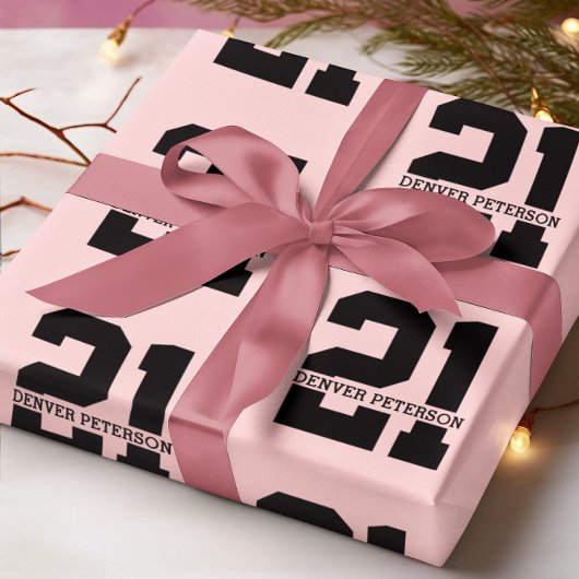 Papier Cadeau Nom personnalisé 21e anniversaire rose moderne