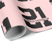 Papier Cadeau Nom personnalisé 21e anniversaire rose moderne (Coin rond)