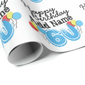 Papier Cadeau Nom personnalisé 60 ans Anniversaire bleu - 60e an (Coin rond)