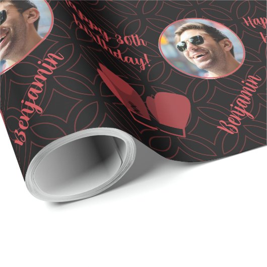 Papier Cadeau Nom personnalisé Age photo Boxe de sport Anniversa (Coin rond)