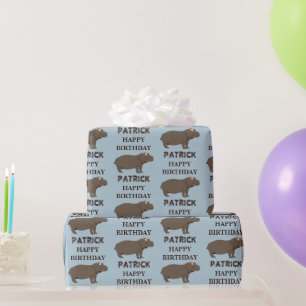 Papier Cadeau Nom personnalisé Anniversaire Hippopotame Hippo