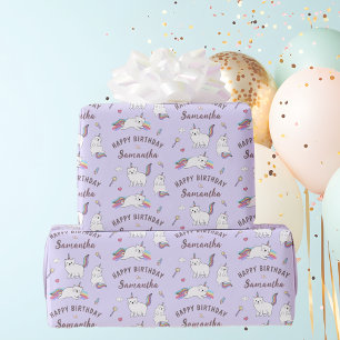 Papier Cadeau Nom personnalisé Anniversaire Licorne Chaton Migno