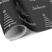 Papier Cadeau Nom personnalisé Arbre de Noël noir et blanc (Coin rond)