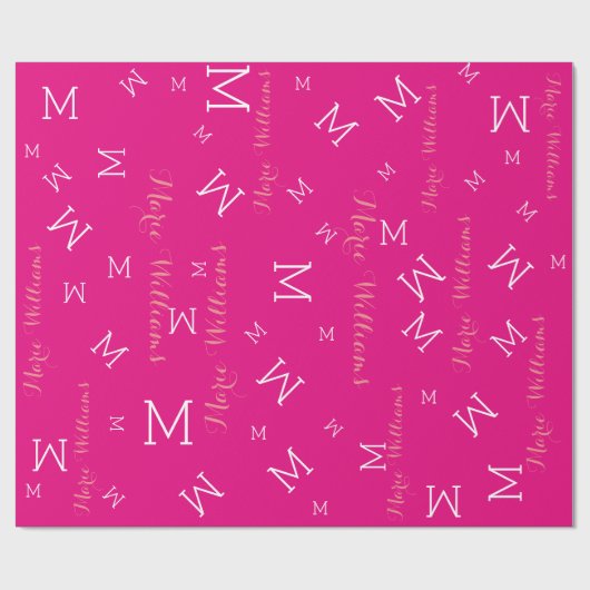 Papier Cadeau Nom personnalisé avec initiales - rose chaud (Plat)