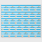 Papier Cadeau Nom personnalisé Baseball bleu & blanc (Plat)