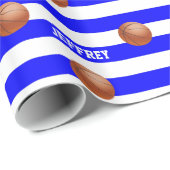 Papier Cadeau Nom personnalisé Basketball bleu/blanc (Coin rond)