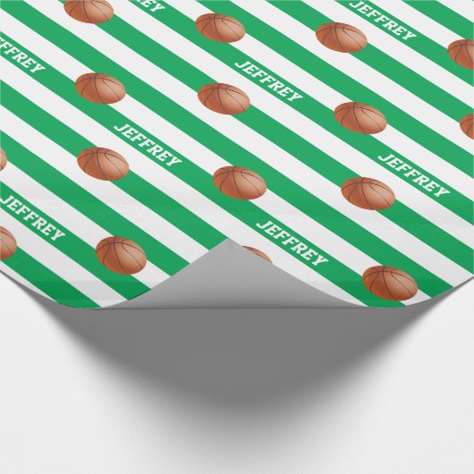 Papier Cadeau Nom personnalisé Basketball vert/blanc (Coin)