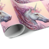 Papier Cadeau Nom personnalisé belle licorne (Coin rond)