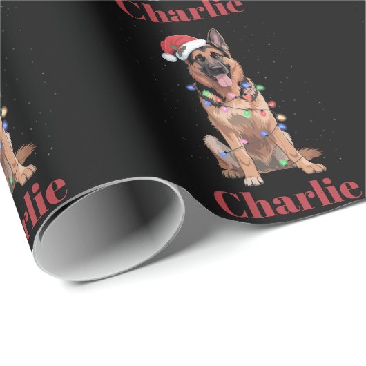 Papier Cadeau Nom personnalisé berger allemand chien de Noël (Coin rond)