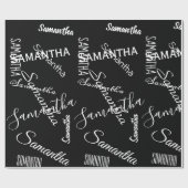 Papier Cadeau Nom personnalisé Blanc noir personnalisé (Plat)