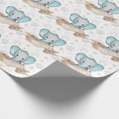 Papier Cadeau Nom personnalisé Blue Elephant Baby Boy Motif (Coin)