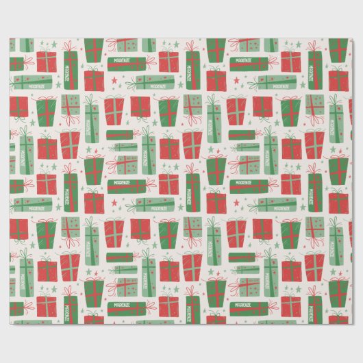 Papier Cadeau Nom personnalisé Boho présente Noël Motif (Plat)