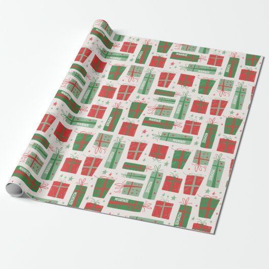 Papier Cadeau Nom personnalisé Boho présente Noël Motif (Déroulé)