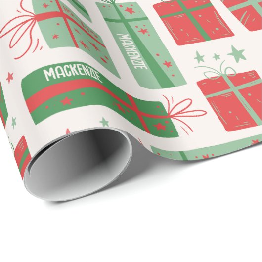 Papier Cadeau Nom personnalisé Boho présente Noël Motif (Coin rond)