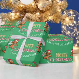 Papier Cadeau Nom personnalisé Bonhomme en pain d'épices Joyeux 
