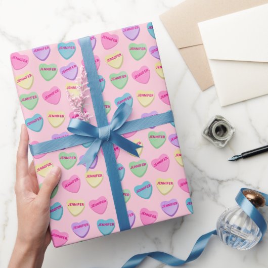 Papier Cadeau Nom personnalisé Candy Conversation Heart - Rose (Cadeaux)