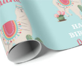 Papier Cadeau Nom personnalisé Cute Llama Cactus Anniversaire (Coin rond)