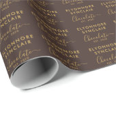 Papier Cadeau Nom personnalisé Date de création Marron Or Script (Coin rond)