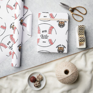 Papier Cadeau Nom personnalisé de joueur de baseball, numéro et