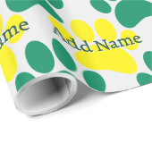 Papier Cadeau Nom personnalisé de l'Empreinte de patte de chien (Coin rond)
