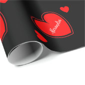 Papier Cadeau Nom personnalisé du coeur rouge (Coin rond)
