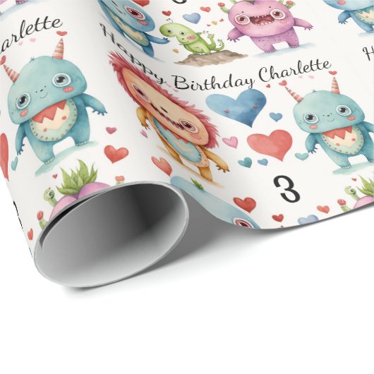 Papier Cadeau Nom personnalisé du petit monstre de maman Age Enf (Coin rond)