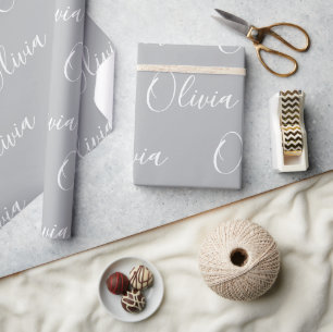 Papier Cadeau Nom personnalisé Élégant Gris Moderne
