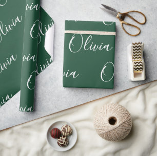 Papier Cadeau Nom personnalisé Élégant Vert Moderne