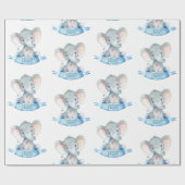 Papier Cadeau Nom personnalisé Elephant Baby Boy Bleu et gris (Plat)
