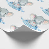 Papier Cadeau Nom personnalisé Elephant Baby Boy Bleu et gris (Coin)