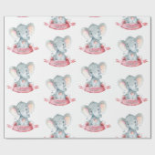 Papier Cadeau Nom personnalisé Eléphant Baby Girl rose et gris (Plat)