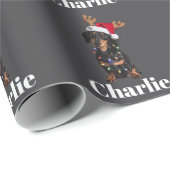 Papier Cadeau Nom personnalisé Feux de Chien de Noël Dachshund (Coin rond)