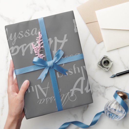 Papier Cadeau Nom personnalisé gris (Cadeaux)
