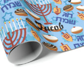 Papier Cadeau Nom personnalisé Hanoukka Wrapping Paper Dreidel (Coin rond)